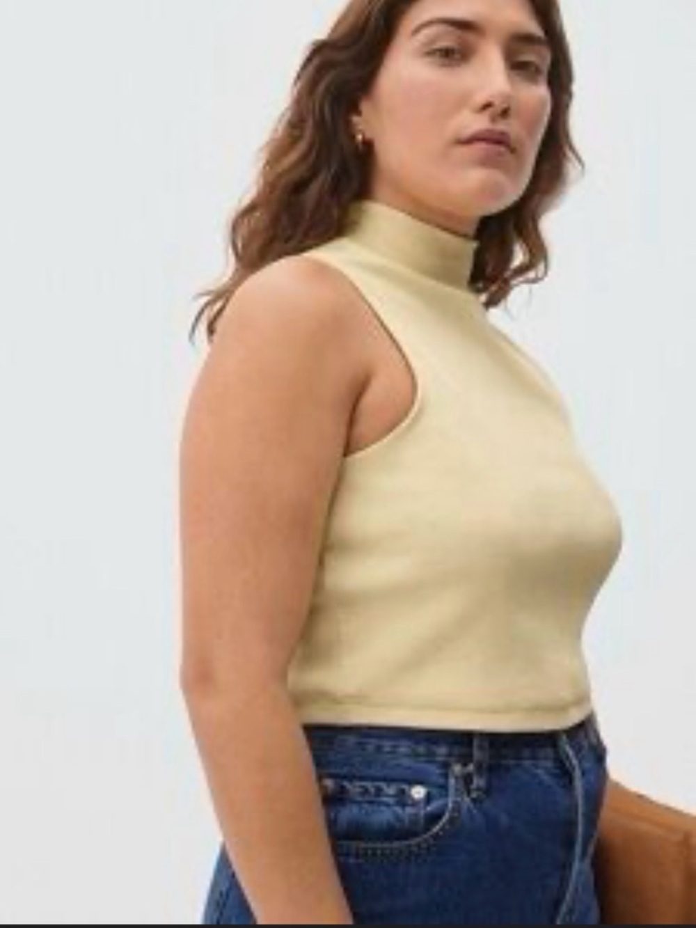 Everlane Ribbed Sleeveless Mock Neck Top in Pale Yellow